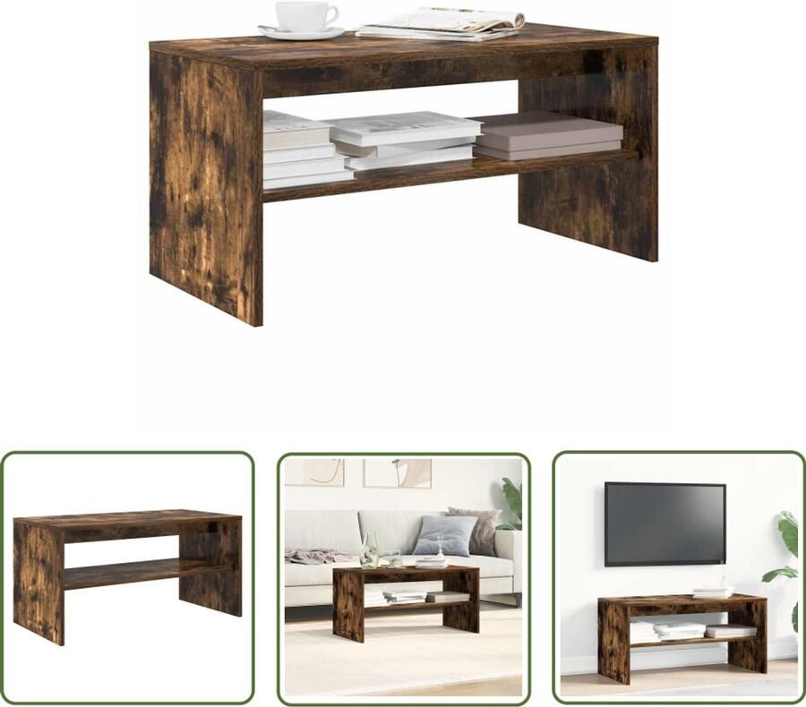 The Living Store Tv-meubel 80x40x40 cm bewerkt hout gerookt eikenkleurig Tv-meubel Houten Tv-kast Salontafel Media Kast Opbergruimte