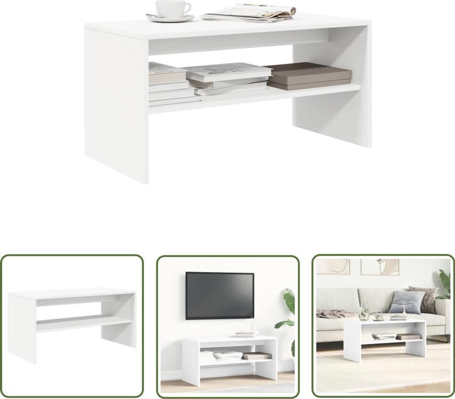 The Living Store Tv-meubel 80x40x40 cm bewerkt hout wit Tv-meubel Houten Tv-kast Witte Tv-standaard Salontafel Opbergruimte