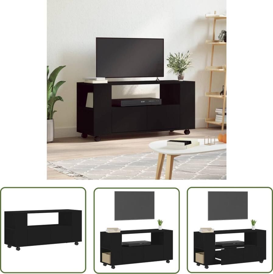 The Living Store tv-meubel s TV-meubel 102 x 34.5 x 43 cm zwart Tv-meubel Houten Tv-meubel Tv Kast Mediastand Salontafel - Foto 2