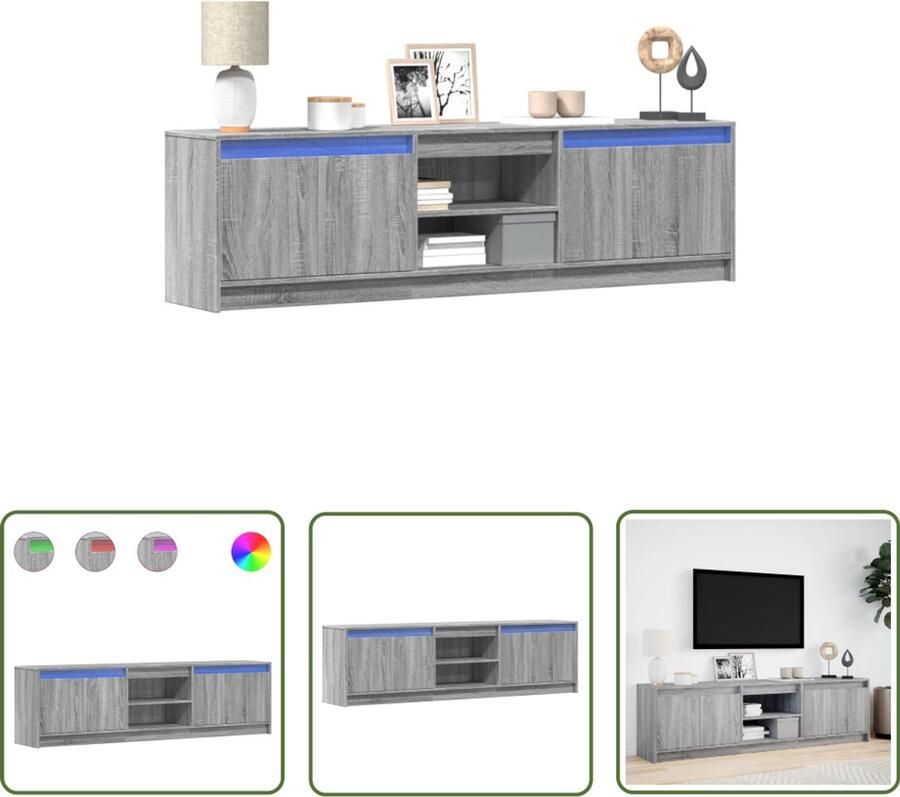 VidaXL Tv-meubel met LED 180x34x50 cm bewerkt hout grijs sonoma eiken Tv-meubel Houten Tv-meubel Tv Kast Led Tv-meubel Salontafel