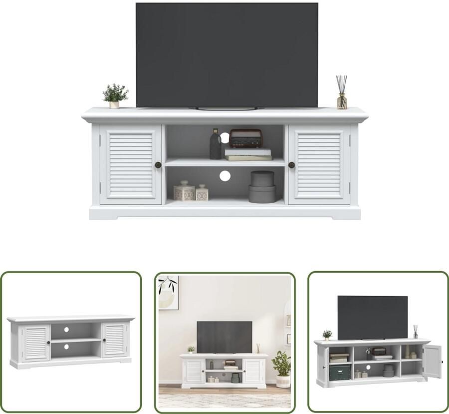 The Living Store Tv-meubel 110x30x41 cm bewerkt hout wit Tv-meubel Houten Tv-stand Witte Tv-bank Salontafel Mediabox