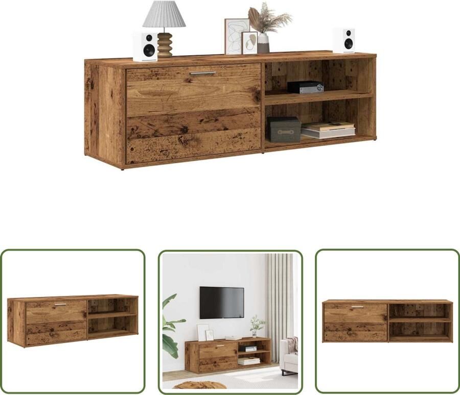 The Living Store Tv-meubel 120x34x37 cm bewerkt hout oud houtkleurig Tv-meubel Houten Tv-standaard Salontafel Mediaca St Kast