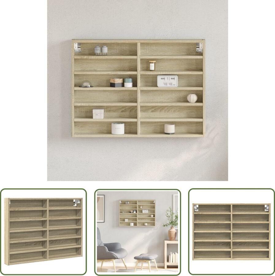 The Living Store Vitrinekast 80x8 5x58 cm bewerkt hout sonoma eikenkleurig Vitrinekast Displaykast Opbergkast Woonkamer Meubilair Slaapkamer Meubilair - Foto 2