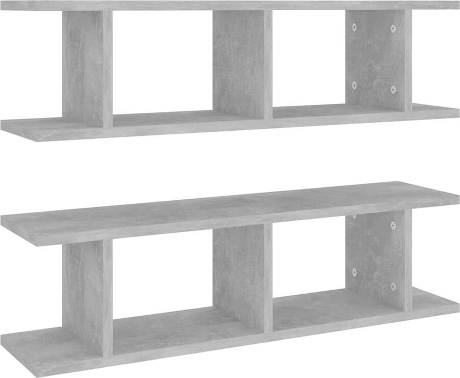 VidaXL Houten Wanddecoratie Wandplanken Wandschappen 2 st 75x18x20 cm bewerkt hout betongrijs Bergruimte Kastjes Opslagoplossing