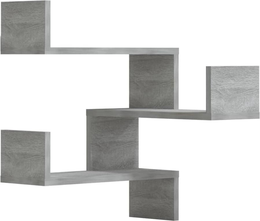 VidaXL Houten Wandplank Hoekwand Hoekwandschappen 2 st 40x40x50 cm bewerkt hout grijs sonoma Grijze Wanddecoratie Opslagoplossing Woonaccessoires