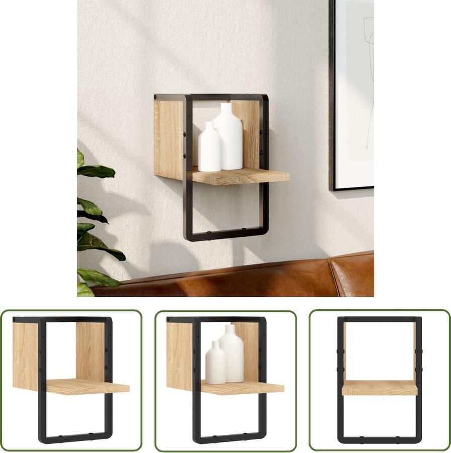 The Living Store Wandschap met stang 20x25x30 cm sonoma eikenkleurig Zwevend Wandschap Houten Wanddecoratie Wandplankje Wandkast Opslagmogelijkheden