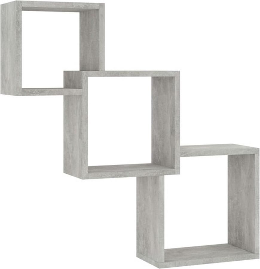 The Living Store Wandschappen kubus 68x15x68 cm bewerkt hout betongrijs Wanddecoratie Wandplanken Kubus Planken Houten Wandplanken Betongrijs Meubilair