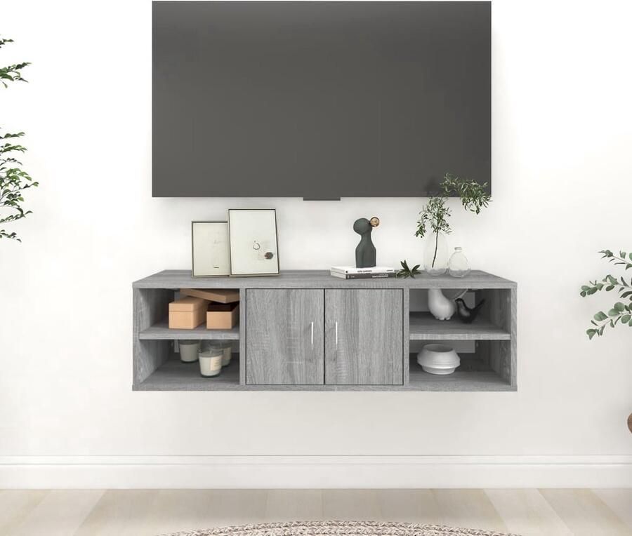 VidaXL Houten Wandplank Wandplanken Wandschap 102x30x29 cm bewerkt hout grijs sonoma eikenkleurig Grijze Wandplank Sonomanekeuren Wandplank Badkamerkast