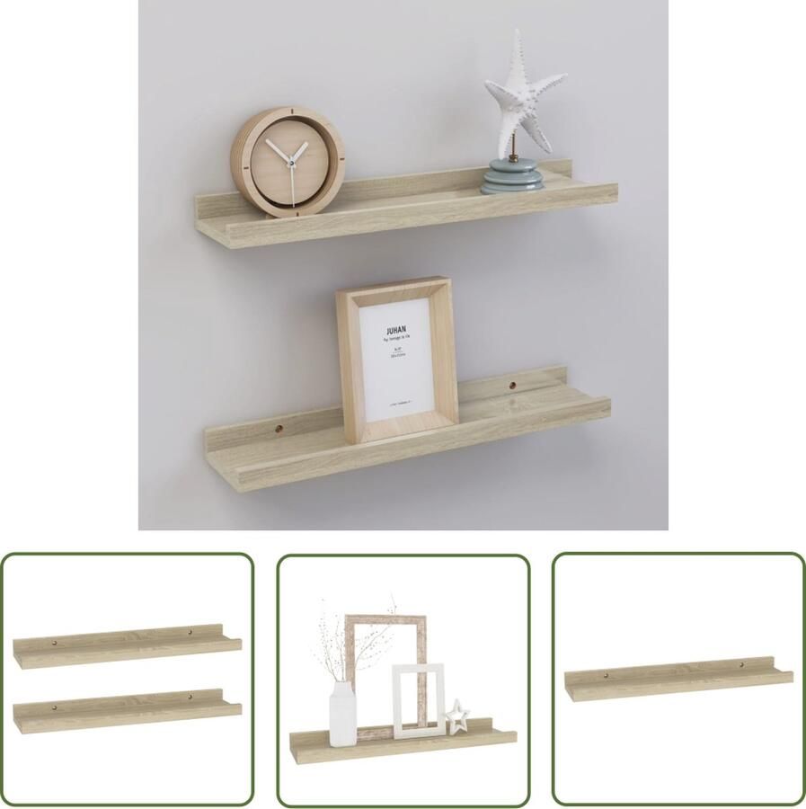 The Living Store Wandschappen 2 st 40x9x3 cm sonoma eikenkleurig Wanddecoratie Houten Wandplank Salontafel Badkamerkast Opslagoplossing