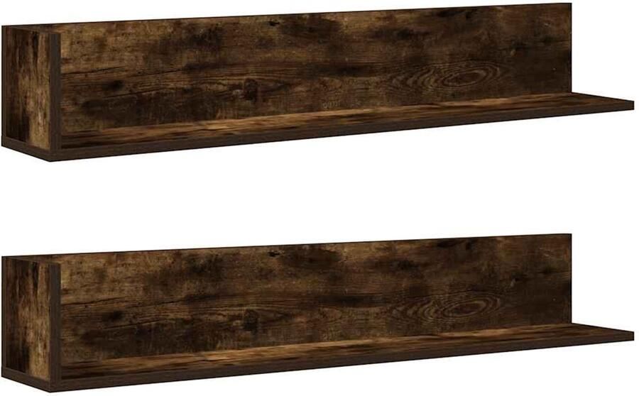 The Living Store Wandschappen 2 st 100x16 5x16 5 cm bewerkt hout gerookt eiken Wandplank Houten Plank Opbergplank Decoratie Plank Living Room Decor