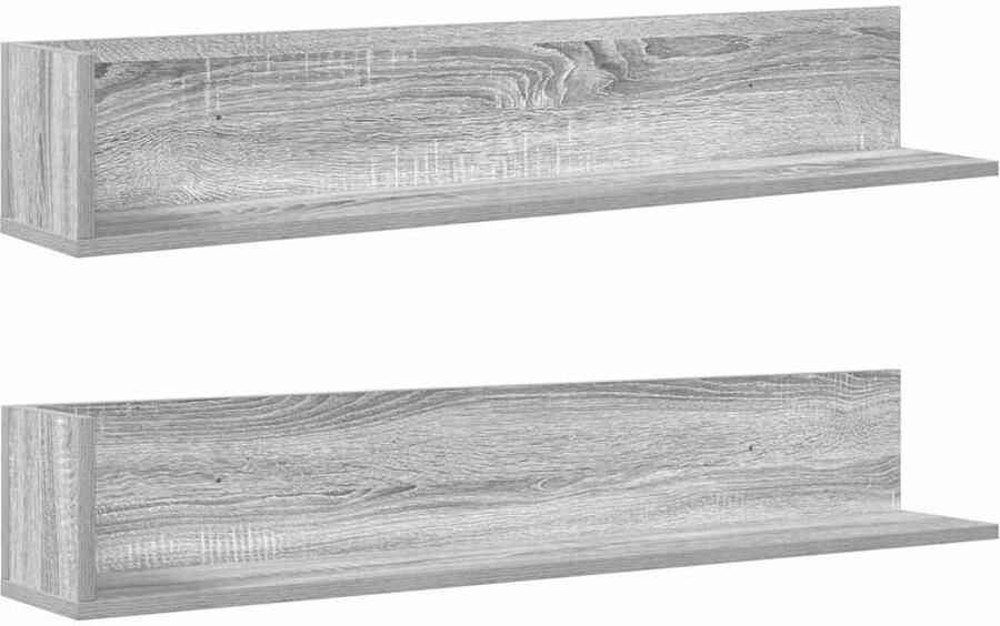 The Living Store Wandschappen 2 st 100x16 5x16 5 cm bewerkt hout grijs sonoma Wandplank Houten Plank Grijze Wandplank Zwevende Plank Opbergplank
