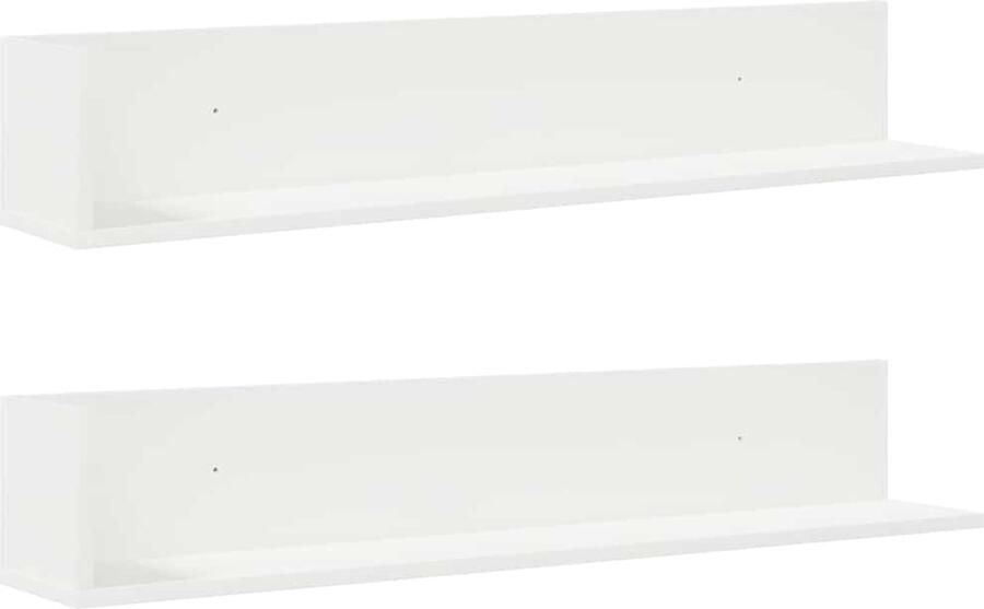 The Living Store Wandschappen 2 st 100x16 5x16 5 cm bewerkt hout wit Wandplank Houten Plank Opbergplank Zwevende Plank Decoratie Plank
