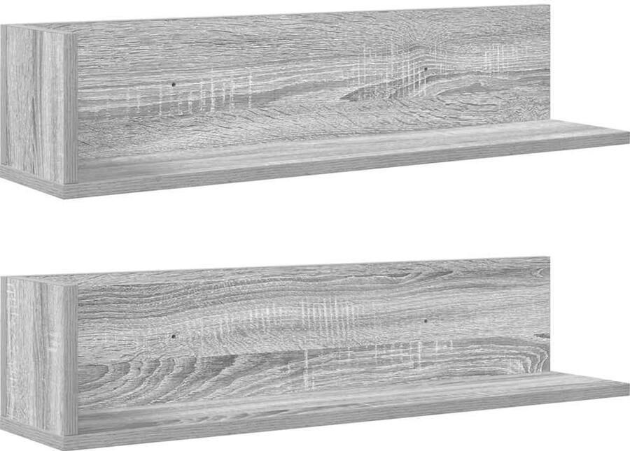 The Living Store Wandschappen 2 st 75x16 5x16 5 cm bewerkt hout grijs sonoma Wandplank Houten Plank Opbergplank Zwevende Plank Grijze Wanddecoratie