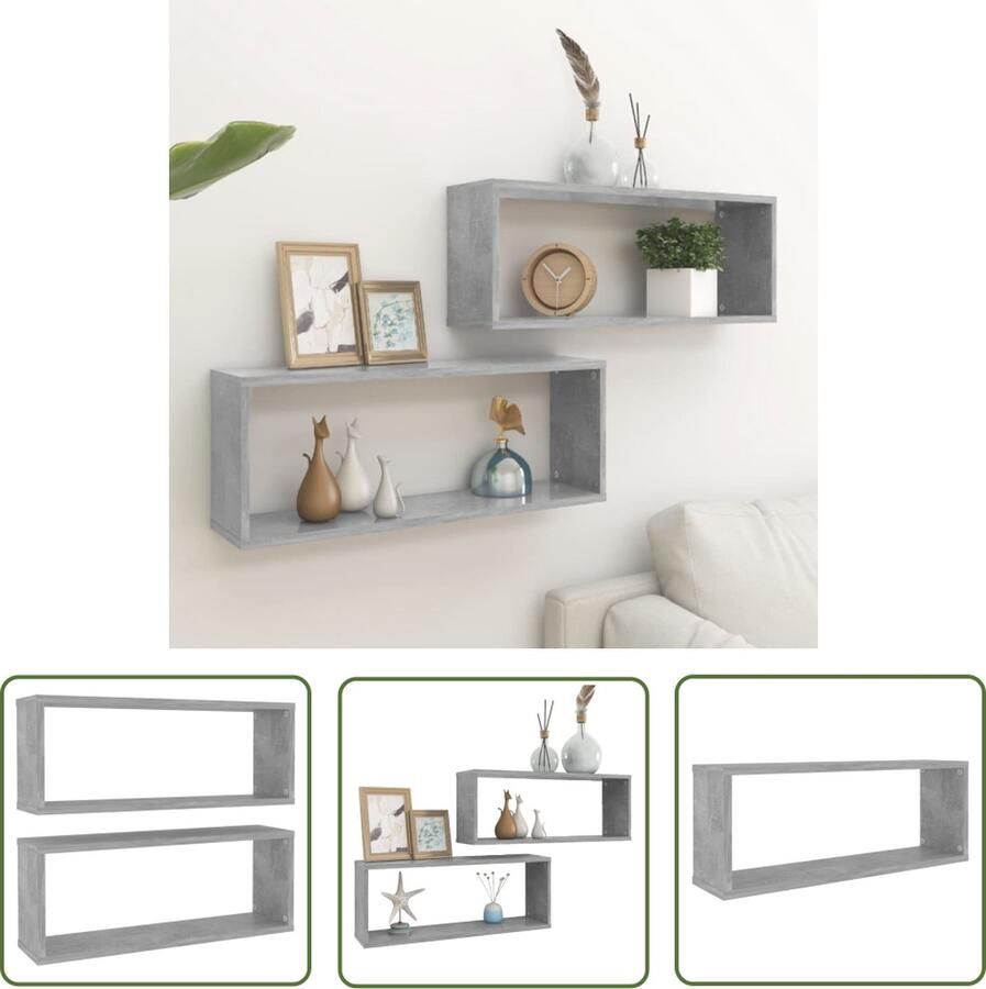 The Living Store Wandschappen kubus 6 st 60x15x23 cm bewerkt hout betongrijs Wanddecoratie Wandplanken Opslagoplossing Houten Planken Betongrijs Meubilair - Foto 2
