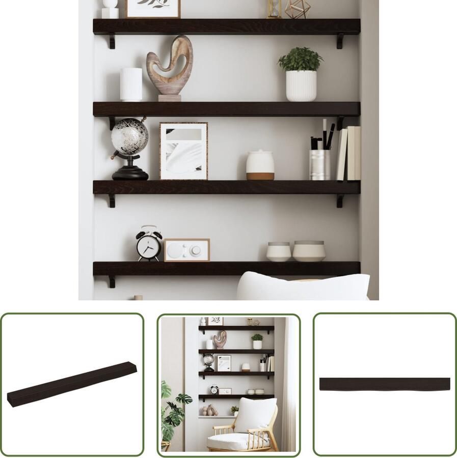 VidaXL Wandschap 100x10x6 cm behandeld massief eikenhout donkerbruin Wanddecoratie Houten Wandplanken Eikenhouten Wandrek Vintage Wandplank Rustic Wanddecoratie
