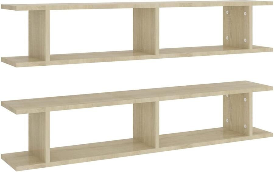 The Living Store Wandschappen 2 st 105x18x20 cm bewerkt hout sonoma eikenkleurig Wandplanken Kubus Vormige Wandplank Sonomaplank Houten Wandplank Salontafel