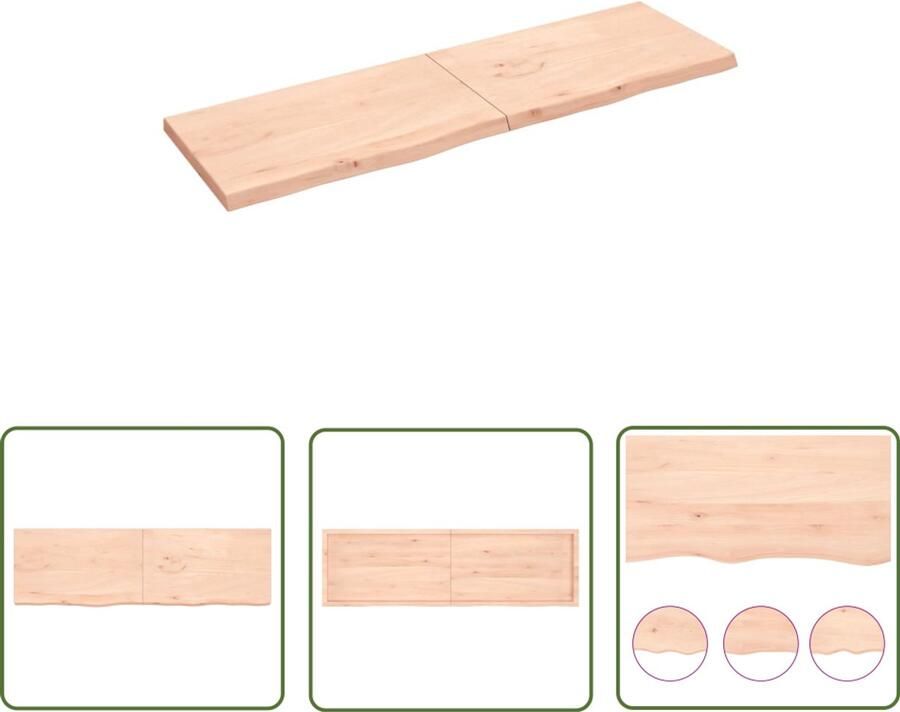 VidaXL Houten Wandrek Wanddecoratie Wandschap 200x60x(2-6) cm onbehandeld massief eikenhout Eikenhouten Wandplank Vintage Wandplank Industriële Wandopstelling - Foto 2