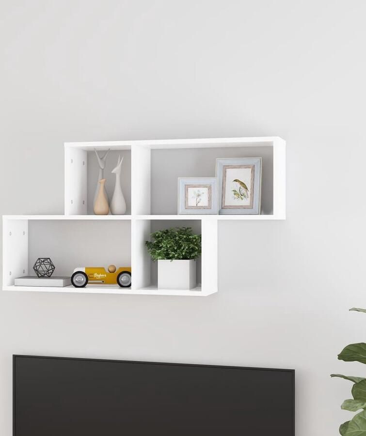 The Living Store Wandschap 100x18x53 cm bewerkt hout wit Kubuswandschap Wandplanken Houten Wanddecoratie Opbergruimte Woonaccessoires