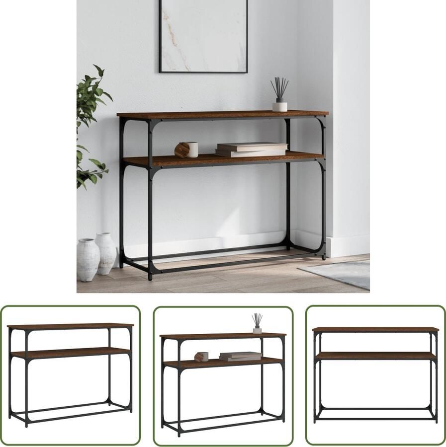 The Living Store Wandtafel 100x35 5x75 cm bewerkt hout bruin eikenkleur Wandtafel Industrieel Houten Wandtafel Consoletafel Bruin Entreetafel Vintage Wandtafel