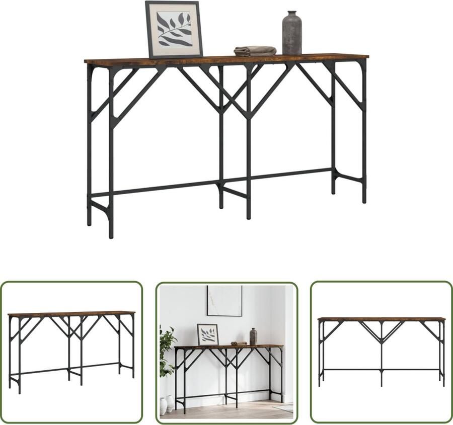 The Living Store Wandtafel 140x29x75 cm bewerkt hout gerookt eikenkleurig Wandtafel Haltafel Consoletafel Houten Tafel Industrieel Design