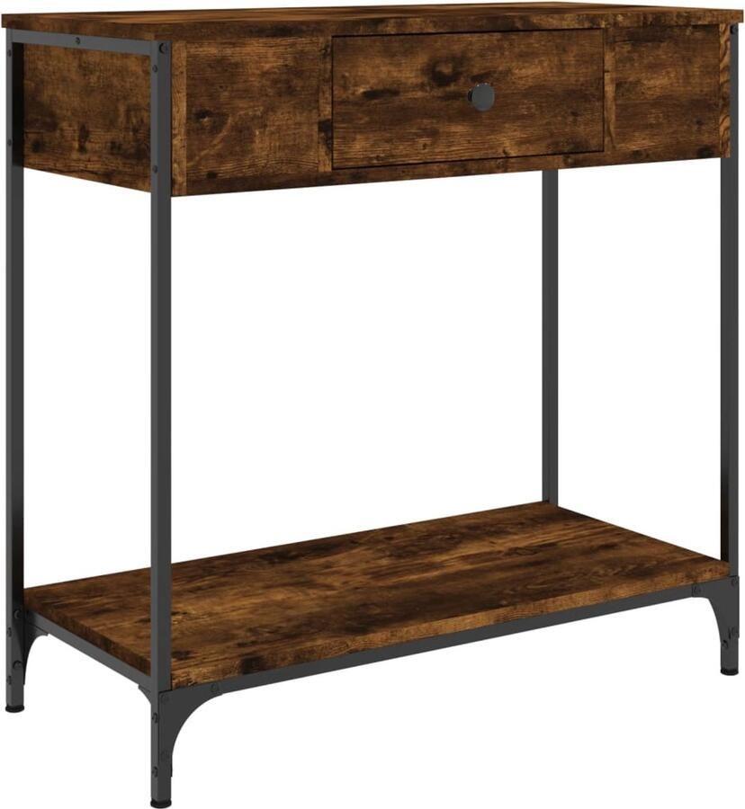 The Living Store Wandtafel 75x34 5x75 cm bewerkt hout gerookt eikenkleurig Wandtafel Entreetafel Consooltafel Houten Tafel Industrieel Meubilair - Foto 2