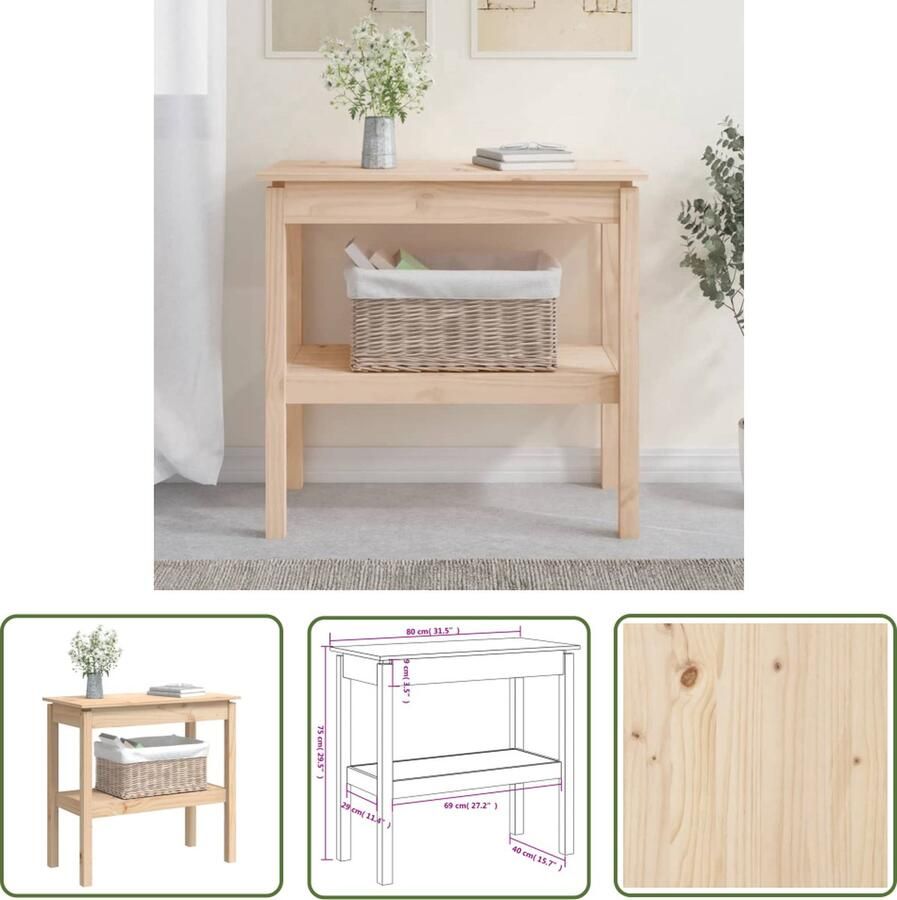 The Living Store Wandtafel Massief Grenenhout Elegantie 80 x 40 x 75 cm Extra Opbergruimte Wandtafel Houten Wandtafel Grenenhout Salontafel Bijzetkast - Foto 2