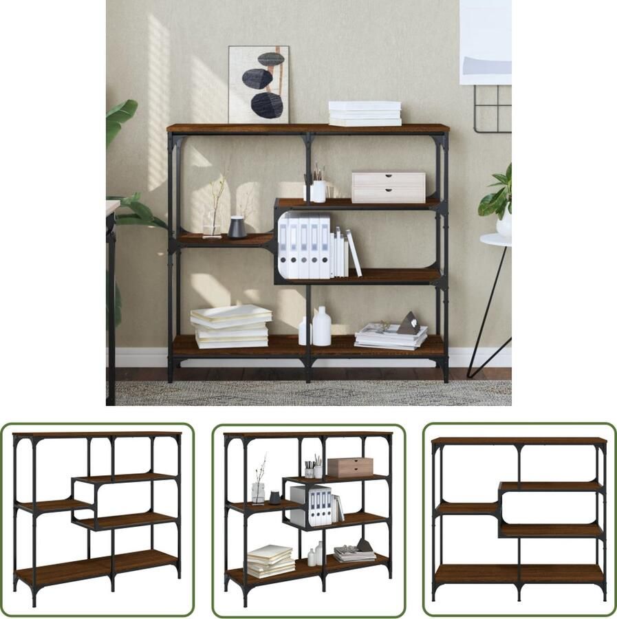 The Living Store Wandtafel 103x32x95 cm bewerkt hout bruin eikenkleur Wandtafel Industrieel Houten Wandtafel Bijzettafel Industrieel Kastje Muur Entreetafel