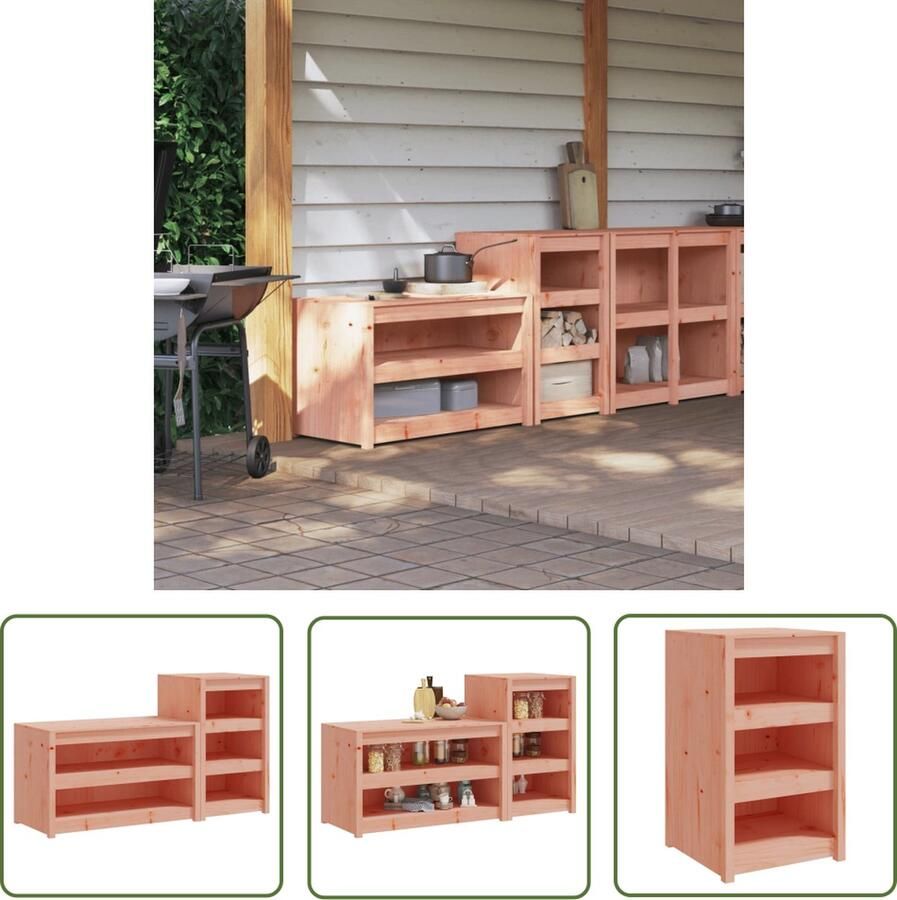 The Living Store Keukenkasten voor buiten 2 st massief douglashout Houten Buitendouche Tuinmeubilair Buitenkeuken Douglashout Stevige Kast