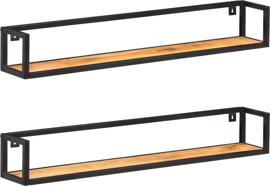 The Living Store Wandschappen 2 st 120 cm massief acaciahout Houten Wandschappen Industriële Woondecor Wandplanken Vintage Meubels Kastjes