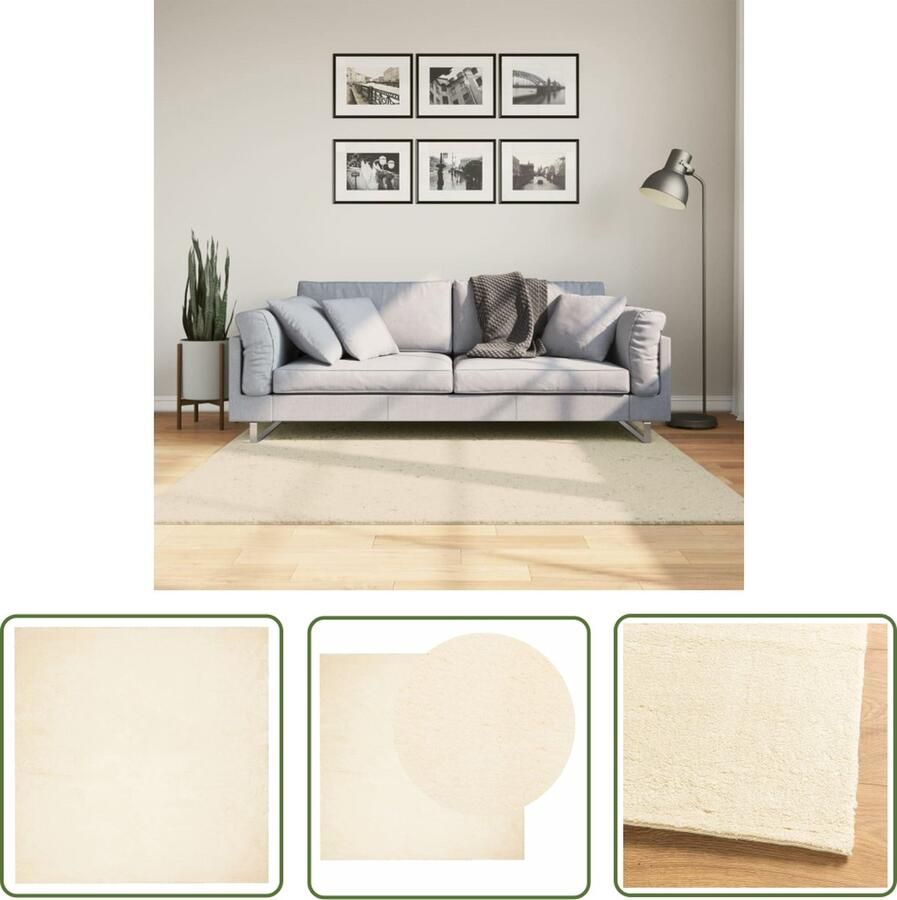 The Living Store HUARTE Vloerkleed 160 x 160 cm Crème Polyester 18 mm Poolhoogte Vloerkleed Huarte Creme Kleur Polyester Zacht
