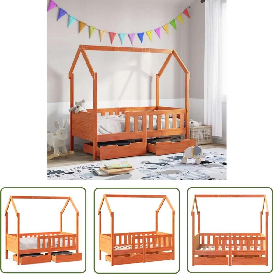 VidaXL Huisjesbed Kinderbed Kinderbedframe met lades 80x170 cm massief grenenhout Grenenhouten Bed Kidsbed Kinderkamers