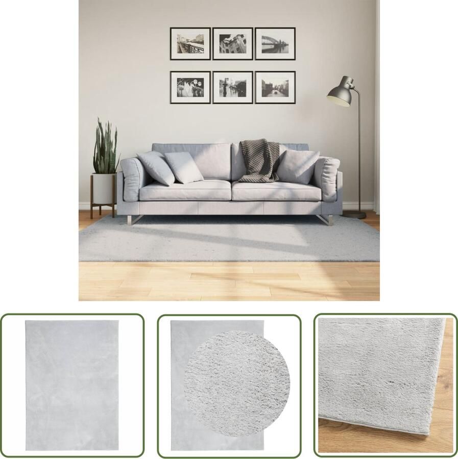 The Living Store Vloerkleed HUARTE laagpolig zacht wasbaar 140x200 cm grijs Vloerkleed Huiskleed Tapijt Grijs Vloerkleed Wollen Vloerkleed