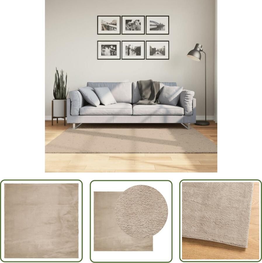 The Living Store Huarte Vloerkleed 160 x 160 cm Zandkleurig 100% polyester 18 mm polen Anti-slip Machine wasbaar Vloerkleed Huiskleed Sandaardekleur Zacht Vloerkleed Anti Slip Vloerkleed