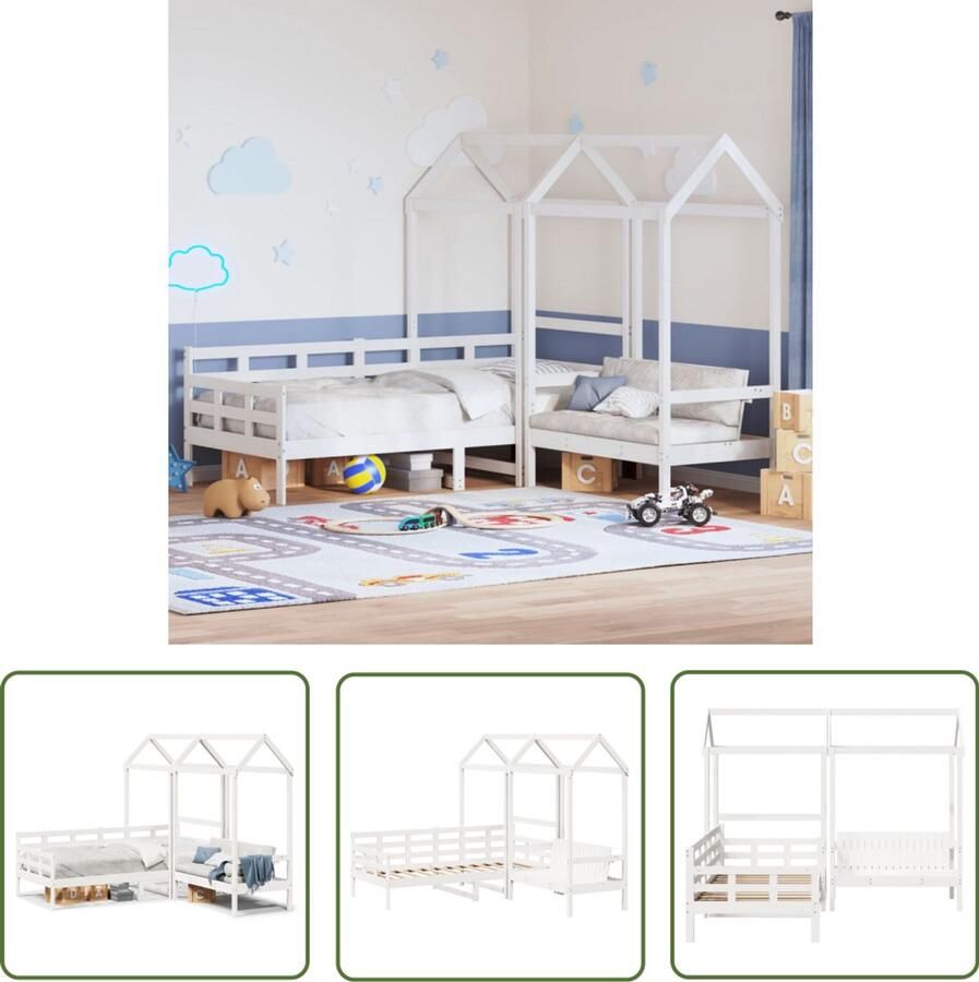 VidaXL Kinderbed met huisje en bankje massief grenenhout wit 80x200 cm Kinderbed Huizenkinderslaapkamers Kidsbed Grenenhouten Bed Babykamer