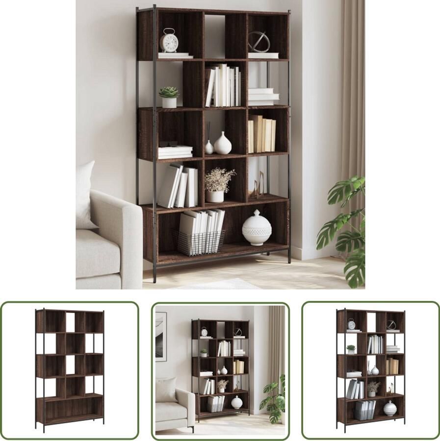 The Living Store Boekenkast 102x28x172 cm bewerkt hout bruin eikenkleur Boekenkast Industrieel Houten Boekenkast Bruine Eiken Kleur Bibliotheekkast
