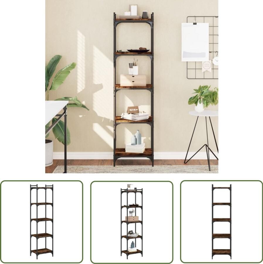 The Living Store Boekenkast 5-laags 40x30x154 cm bewerkt hout gerookt eikenkleur Boekenkast Industrieel Houten Boekenkast Bruine Boekenkast Vintage Boekenkast