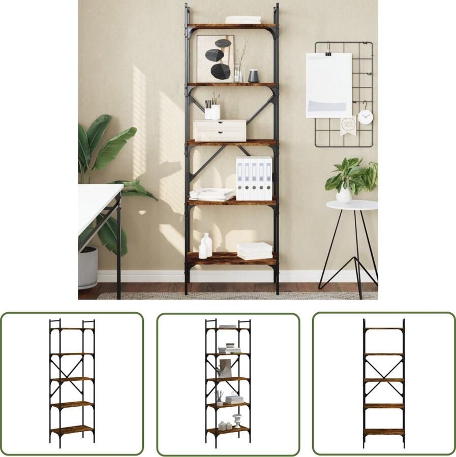 The Living Store Boekenkast 5-laags 56x31 5x174 cm bewerkt hout gerookt eiken Boekenkast Industrieel Houten Boekenkast Bruine Boekenkast Vintage Boekenkast