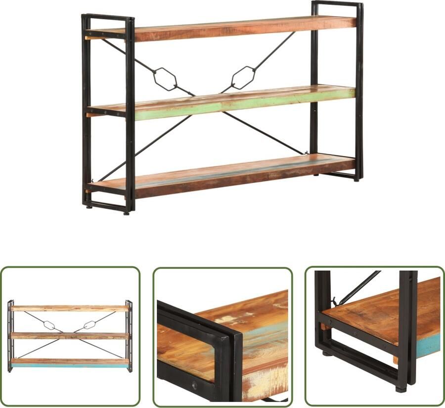 The Living Store Boekenkast 3-laags Massief gerecycled hout IndustriÃle stijl 140 x 30 x 80 cm Boekenkast Industrieel Vintage Hergebruikte Materialen Multifunctioneel