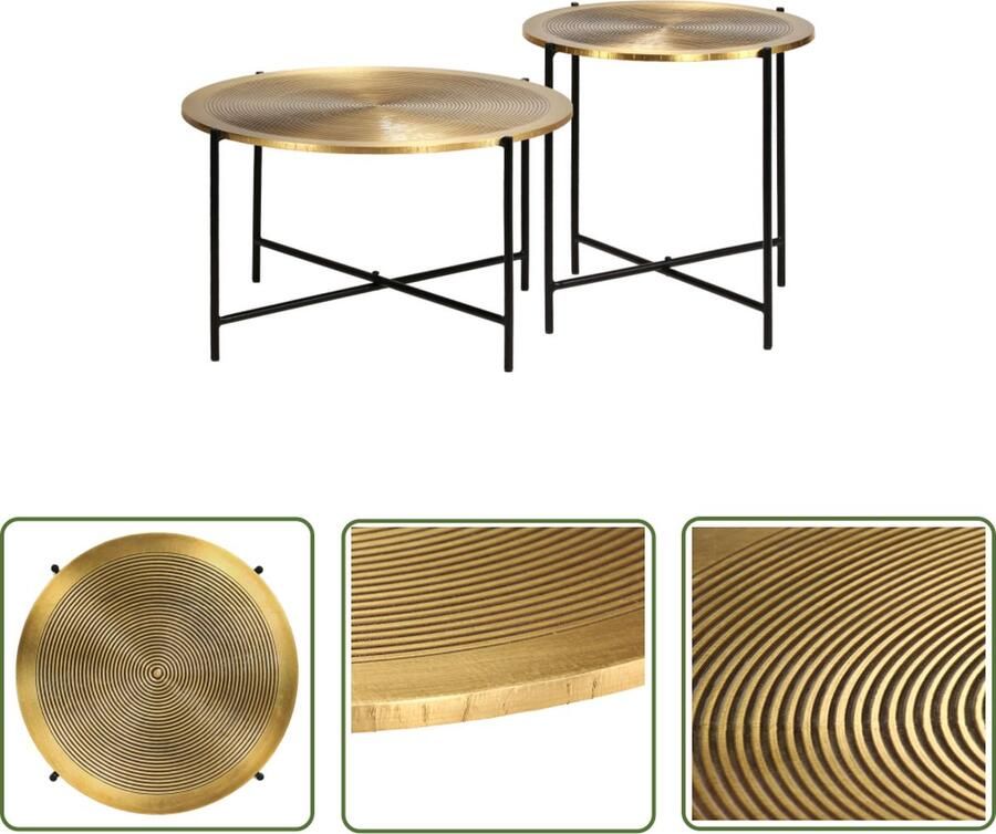 The Living Store Bijzettafels IndustriÃle Stijl 62x35 cm en 47x45 cm Messing MDF Tafelblad Stalen Poten Bijzettabel Industrieel Design Salontafeltje Nachtkastje Messing Look - Foto 2