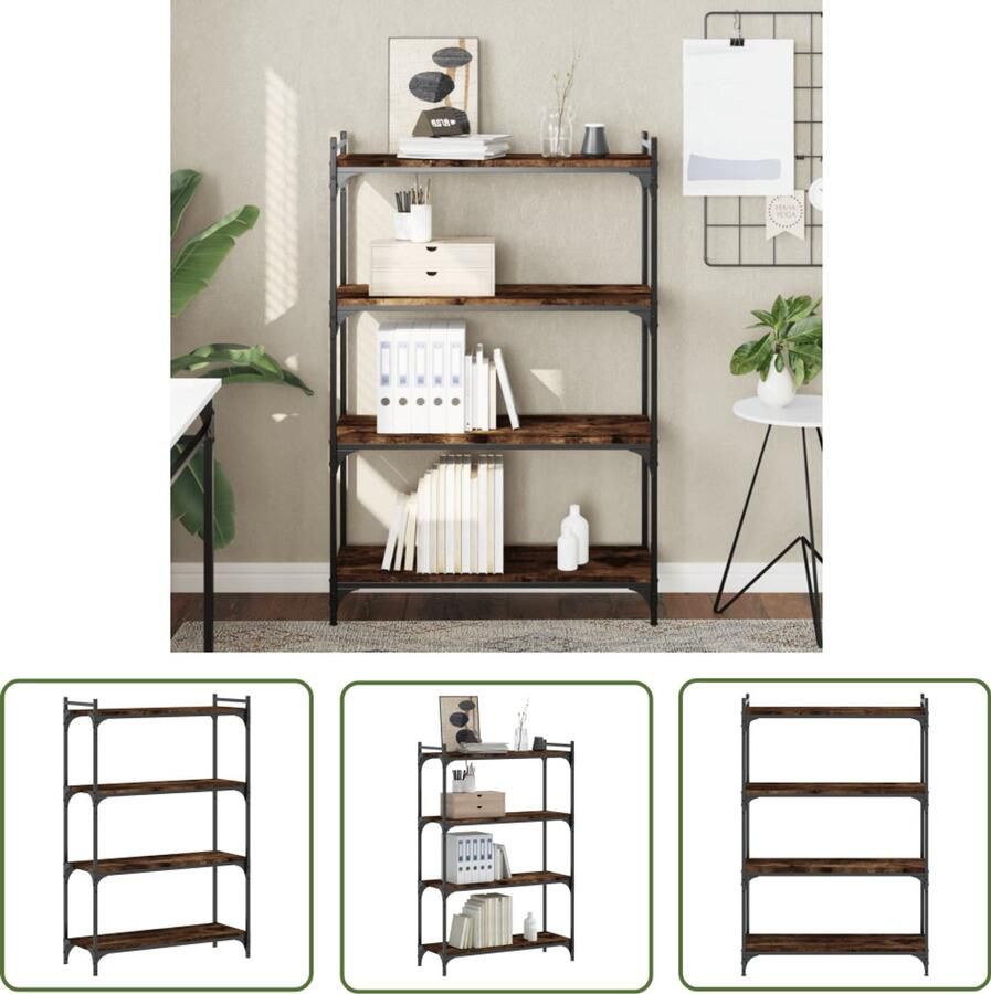 The Living Store Boekenkast 4-laags 80x30x120 cm bewerkt hout gerookt eikenkleur Boekenkast Industrieel Design Houten Boekenkast Bruine Boekenkast Vintage Boekenkast