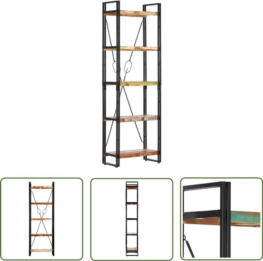 The Living Store Boekenkast met 5 schappen 60x30x180 cm massief gerecycled hout Boekenkast Industrieel Design Vintage Boekenkast Hout Boekenkast Tweedehands Look
