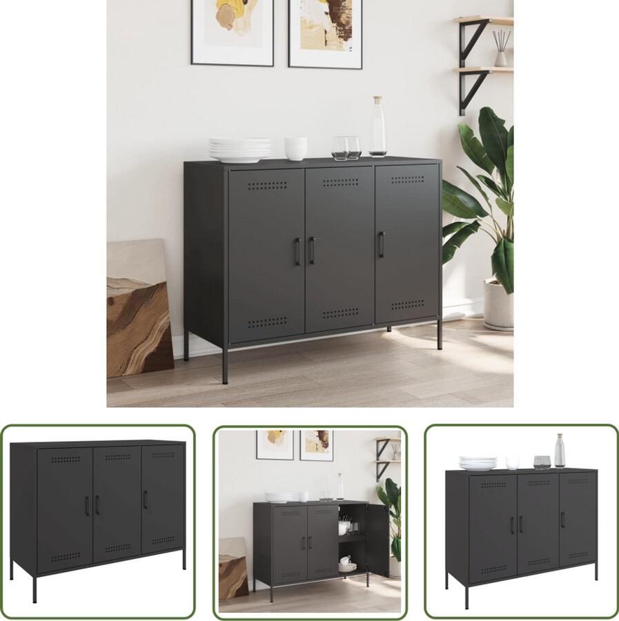 VidaXL Dressoir 100 5x39x79 cm staal zwart Dressoir Industrieel Design Stalen Dressoir Vintage Dressoir Salontafel