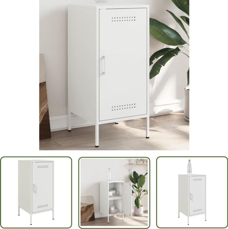 The Living Store Dressoir 36x39x79 cm staal wit Industriële Dressoir Industrieel Buffetkast Stalen Dressoir Witte Dressoir Opbergkast