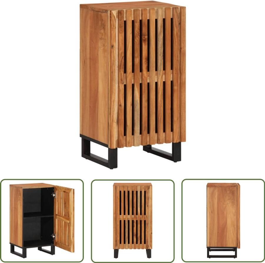 The Living Store Dressoir 40x34x75 cm massief acaciahout Dressoir Industrieel Design Houten Dressoir Acacia Hout Metalen Dressoir