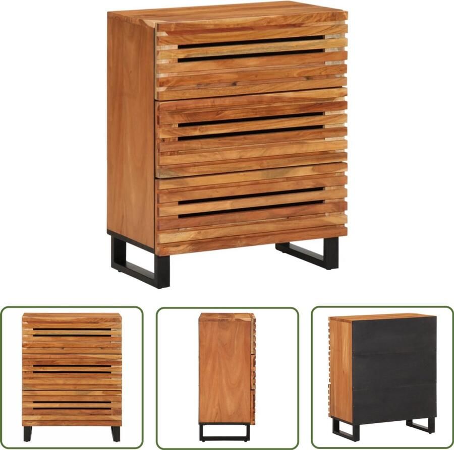 The Living Store Dressoir 60x34x75 cm massief acaciahout Dressoir Industrieel Design Houten Dressoir Acaciahout Vintage Dressoir