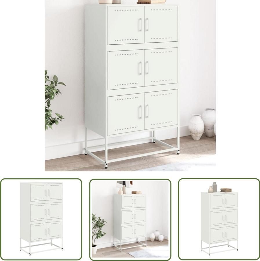 VidaXL Dressoir 68 5x38 5x123 5 cm staal wit Dressoir Industrieel Design Witte Dressoir Metalen Dressoir Opbergkast
