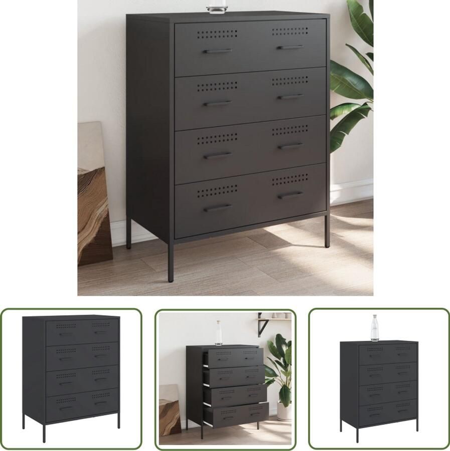 VidaXL Dressoir 68x39x89 cm staal zwart Dressoirs Industrieel Design Metalen Dressoir Staaldressoir Opbergkast