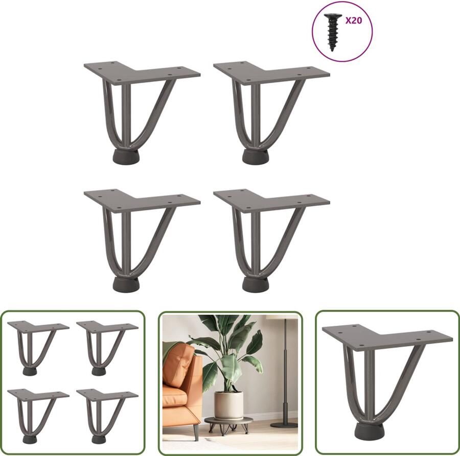 VidaXL Industrieel Design Haarspeld Tafelpoten Haarnadelpoten voor Salontafel 4 st 10 cm massief staal naturel Metalen Tafelpoten Zwart Tafelpoten Naturel