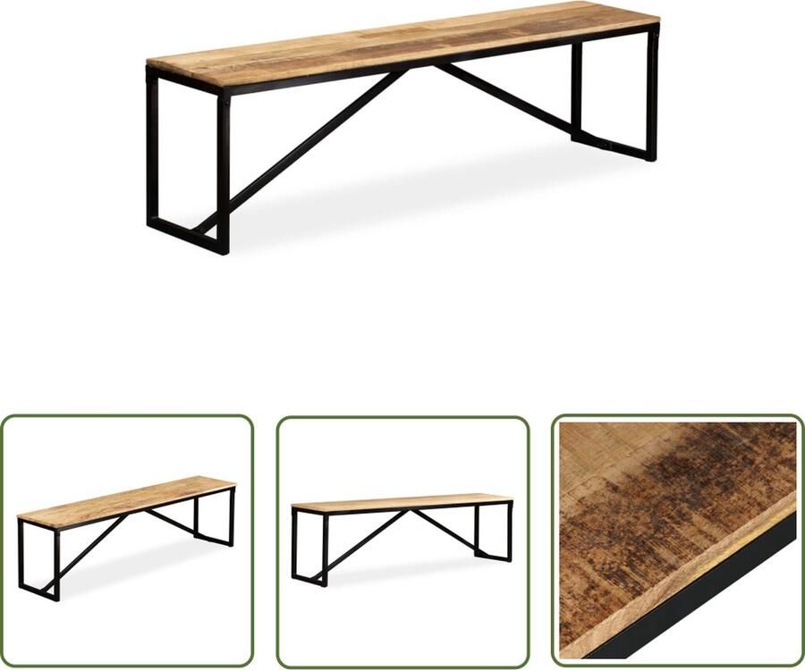 The Living Store Halbankje IndustriÃle Stijl Mangohout 160x35x45cm Massief houten zitting Stalen poten Halbankje Industrieel Design Mangohout Vintage Meubels Zitbankje - Foto 2