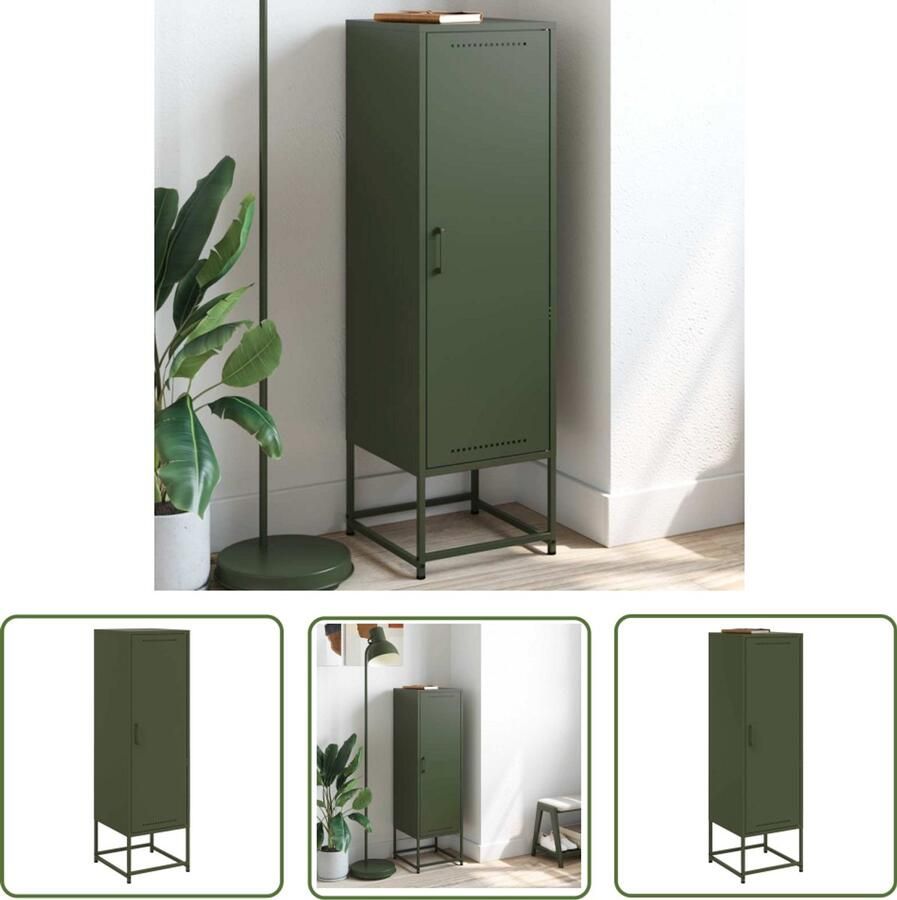 The Living Store Hoge kast 36x39x123 cm staal olijfgroen Industriele Kast Robuuste Kast Opbergkast Metalen Kast Groene Kast